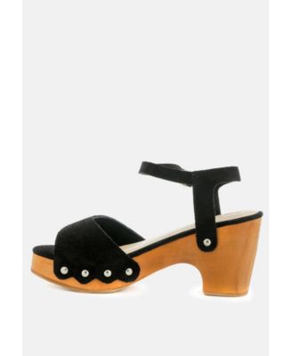 LIONA Mustard Studded Suede Clogs Sandals