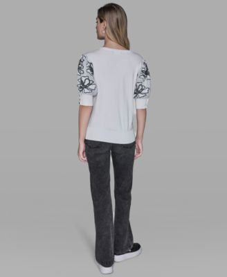 Petite Floral Print V-Neck Sweater