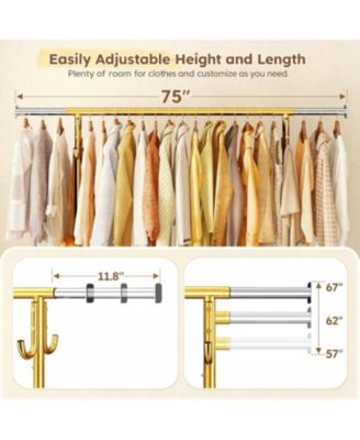 75" W Heavy Duty Clothes Rack Load 450 LBS, Metal Garment Storage with Shelf, Lockable Wheels & Anti-Slip Stoppers, Rolling Clothing Rack