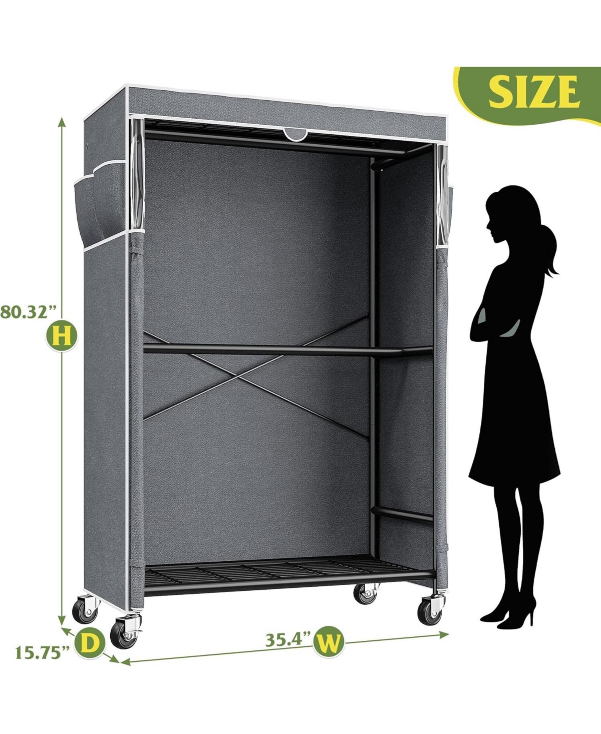 Raybee 80.32" H Clothes Rack with Cover,Rolling Clothing Racks for Hanging Clothes with Wheels,Heavy Duty Portable Garment Rack