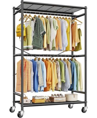 80.32" H Clothes Rack,Rolling Clothing Racks for Hanging Clothes Heavy Duty Portable Garment Rack with Wheels
