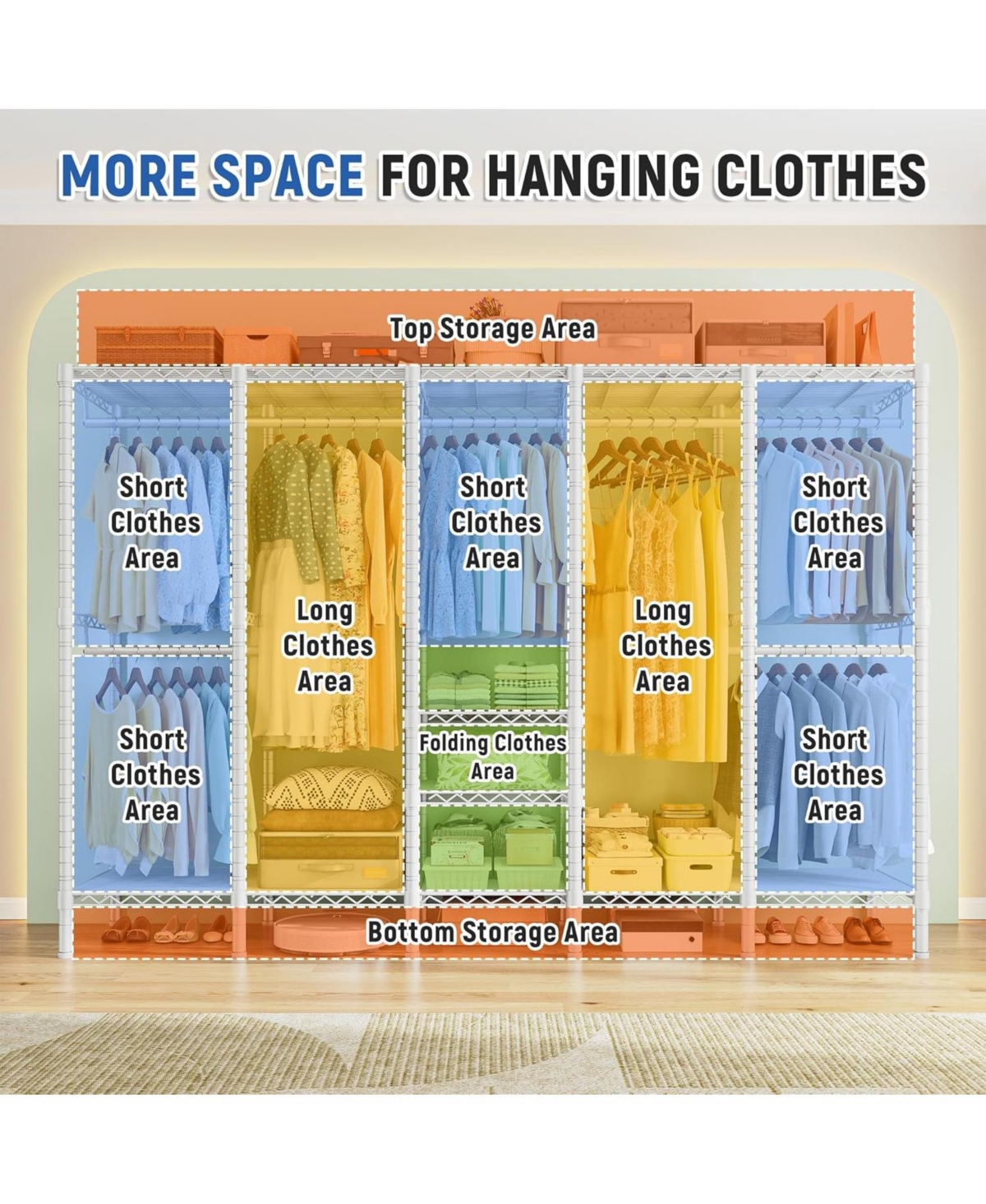 Raybee 88.2" W Clothes Rack Heavy Duty Clothing Racks for Hanging Clothes Freestanding Garment Rack for Bedroom