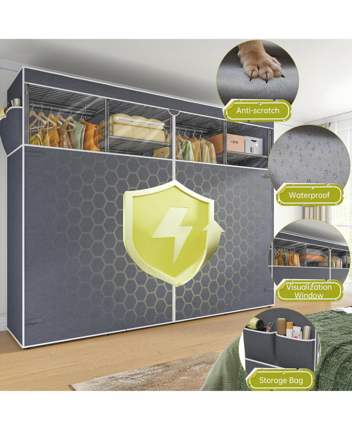 Raybee Clothes Rack with Cover Heavy Duty Clothing Racks for Hanging Clothes Adjustable Metal Portable Closet for Bedroom