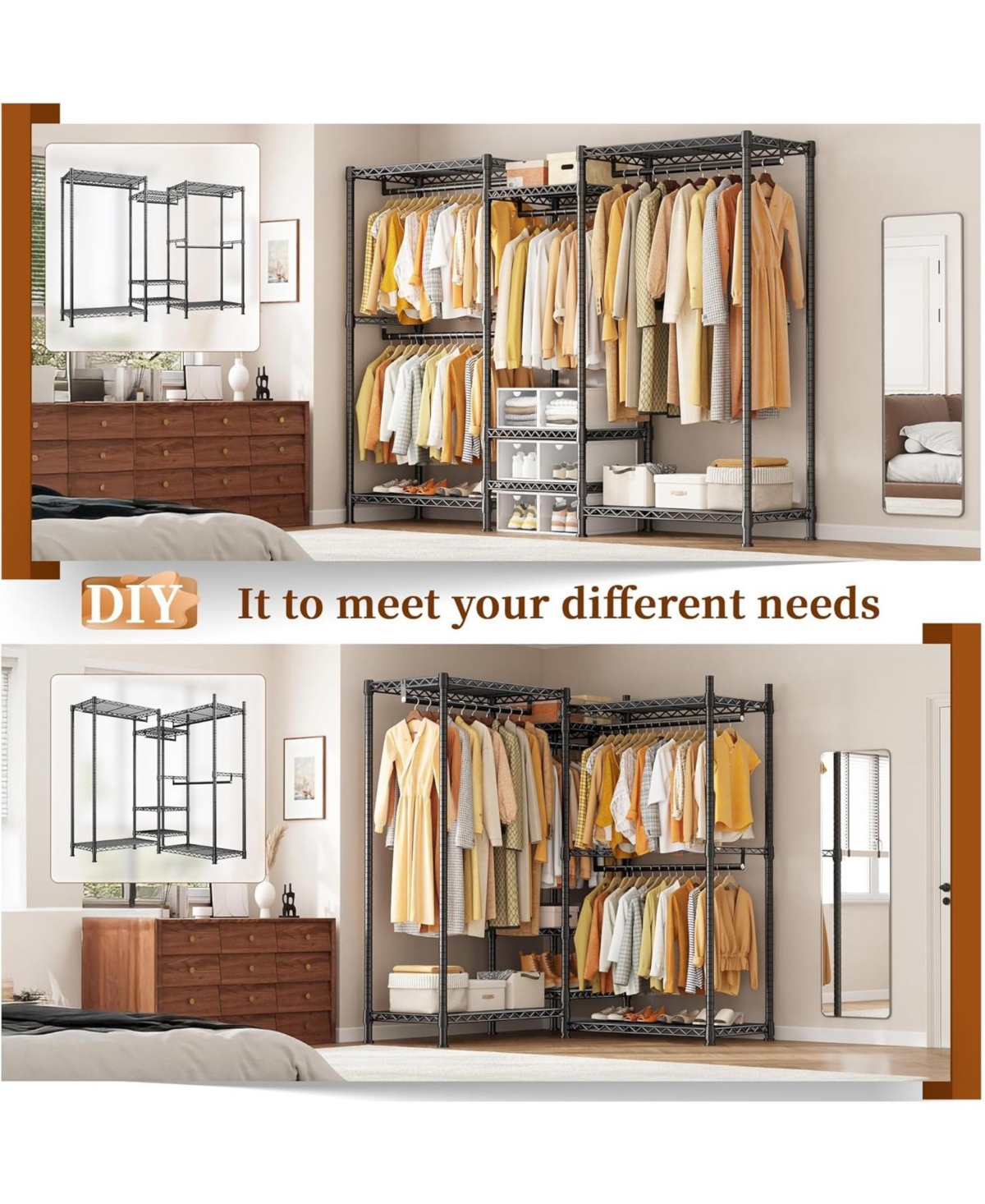 Raybee Clothes Rack, 725 Lbs Clothing Rack Adjustable Clothing Racks for Hanging Clothes Metal Wire Garment Racks Sturdy Clothes Rack