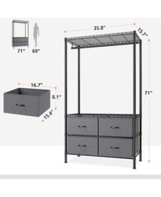 Clothes Rack with 4 Drawers and Shelves,Heavy Duty Clothing Rack for Hanging Clothes,Portable,Sturdy and Durable