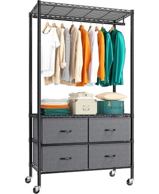 Rolling Clothes Rack for Hanging Clothes, Clothing Rack with 4 Fabric Drawers and Wheels
