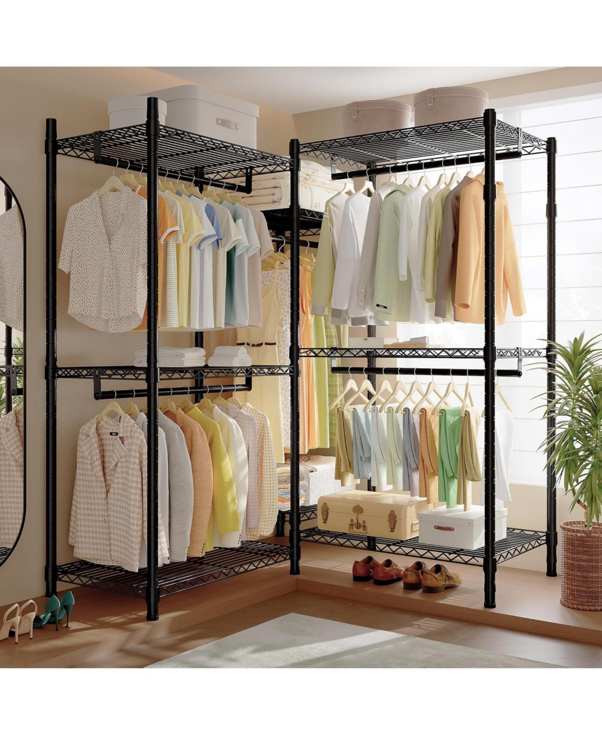 Raybee Clothes Rack with Cover,Clothing Racks for Hanging Clothes Heavy Duty,Portable Closet with Shelves,Adjustable,Loads 905 Lbs