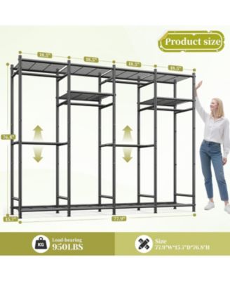 Portable Closet,Clothes Rack with 6 Hang Rods & 10 Shelves,Clothing Racks for Hanging Clothes,Metal Garment Rack for Bedroom,Large Capacity