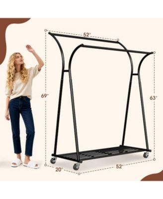 Heavy Duty Clothes Racks for Hanging Clothes, Clothing Rack with Wheels Load 360LBS, Portable Double Rod Garment Racks for Closet, Bedroom