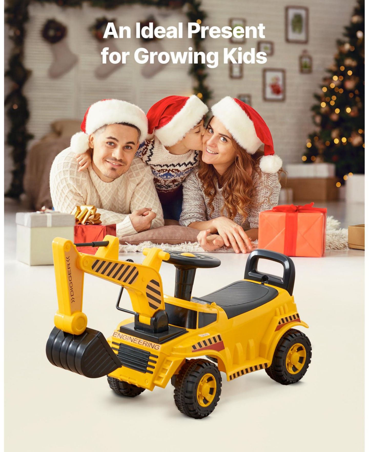 Детская игрушка Mecale Excavator Digger Ride-On Car with Manual Digging Arm, 55 lbs Capacity, Ages 19-36M, цвет: Жёлтый — фото 8