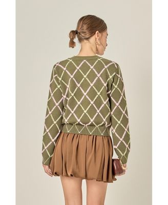 Women's Diamond Heart Pattern Knit Cardigan