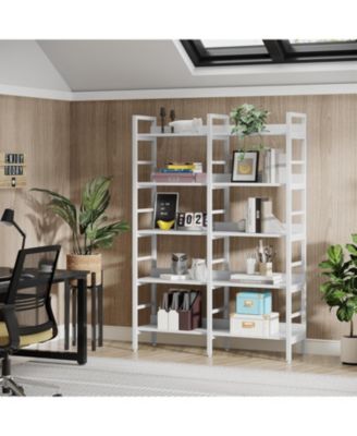 5-Tier Industrial Bookshelf, 71”H x 47”W Etagere Bookcase, Freestanding Double Wide Book Shelf for Storage and Display