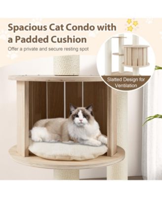 52'' Tall Wooden Cat Tree w/Condo Perch Space Capsule Scratching Posts