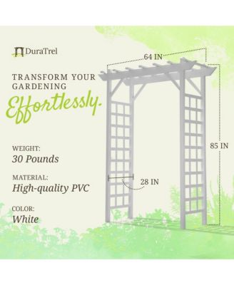 Dura-Trel Providence Arbor 64" x 85" PVC Outdoor Garden Arch Trellis, White