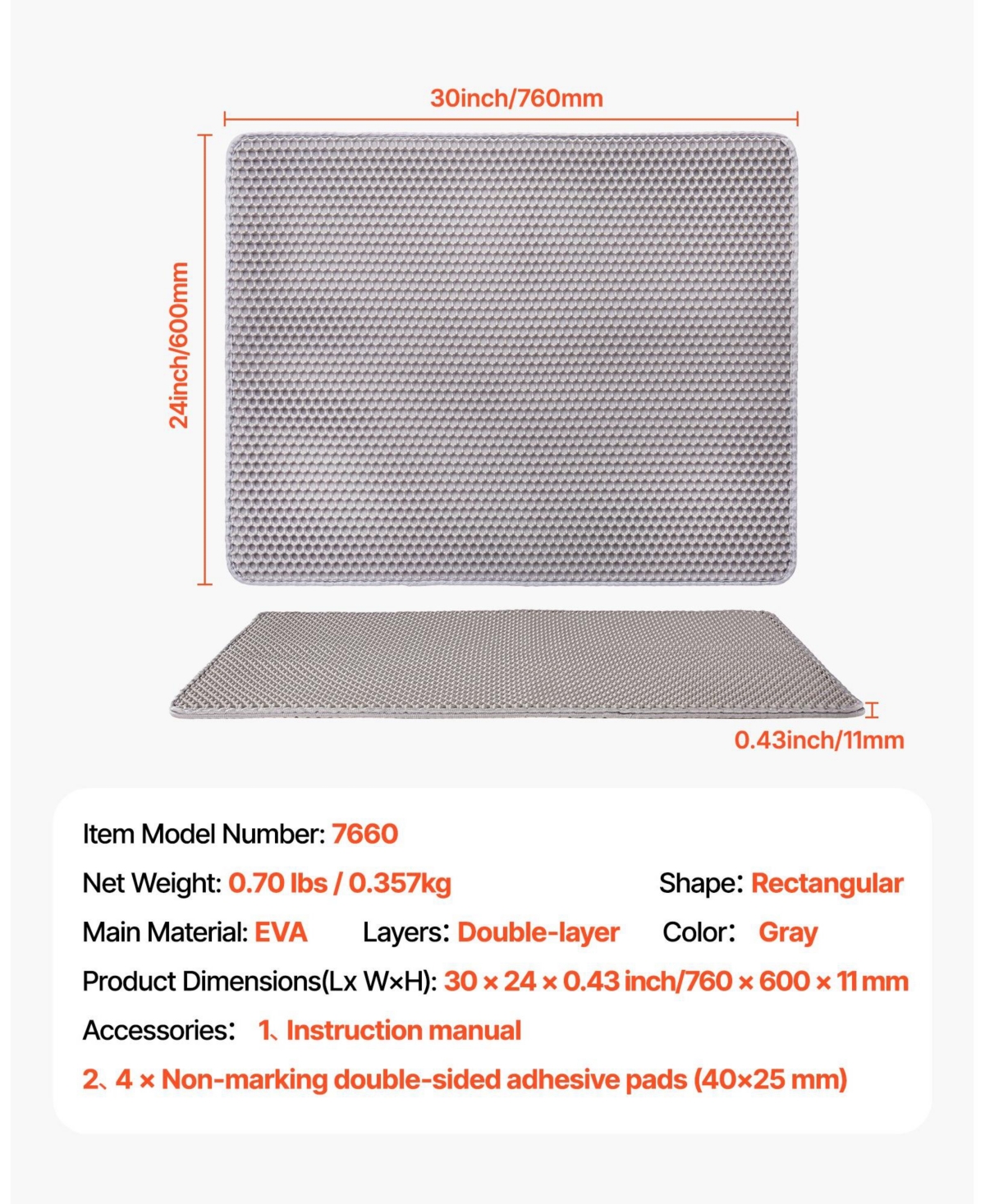 Cozito Double-Layer Honeycomb Cat Litter Mat, 30" x 24"