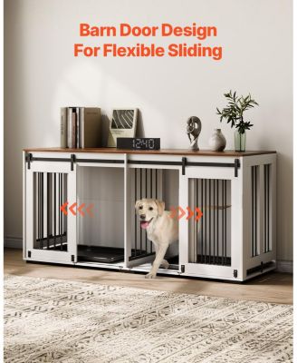 72" Double Dog Crate Furniture with Sliding Doors, White