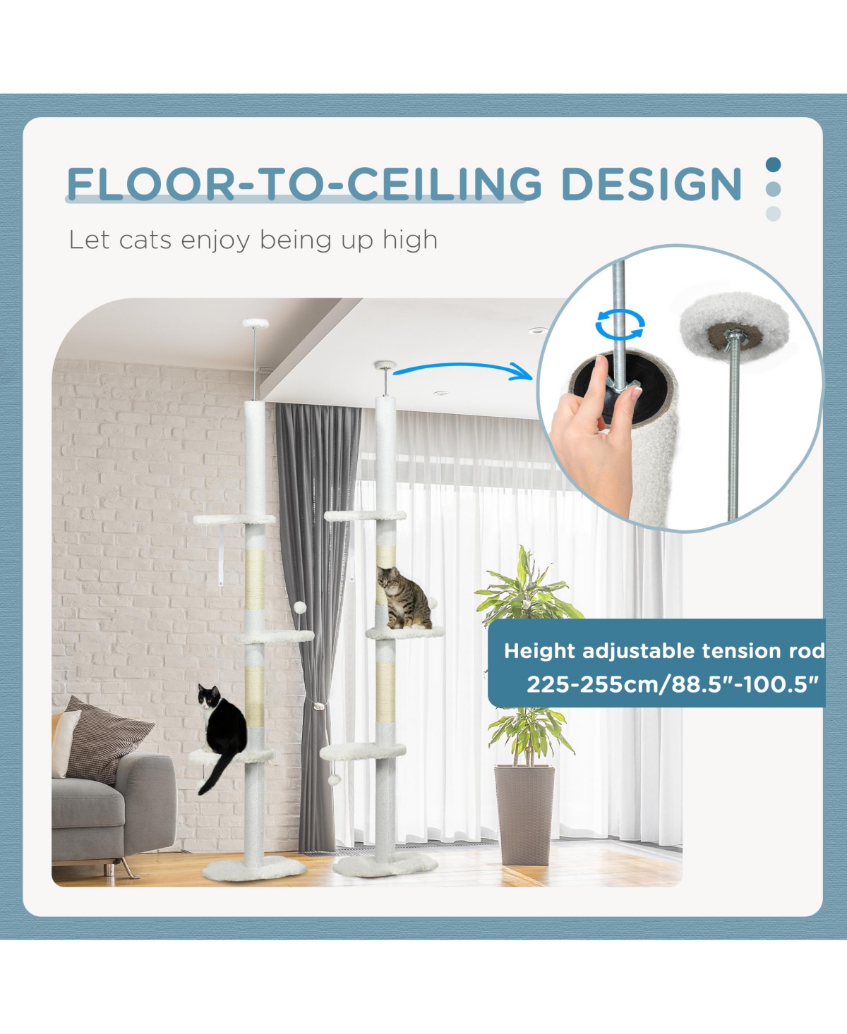 Aostirmotor 88.5"-100.5" Adjustable Height Cat Tree with Cloud Shape Platforms