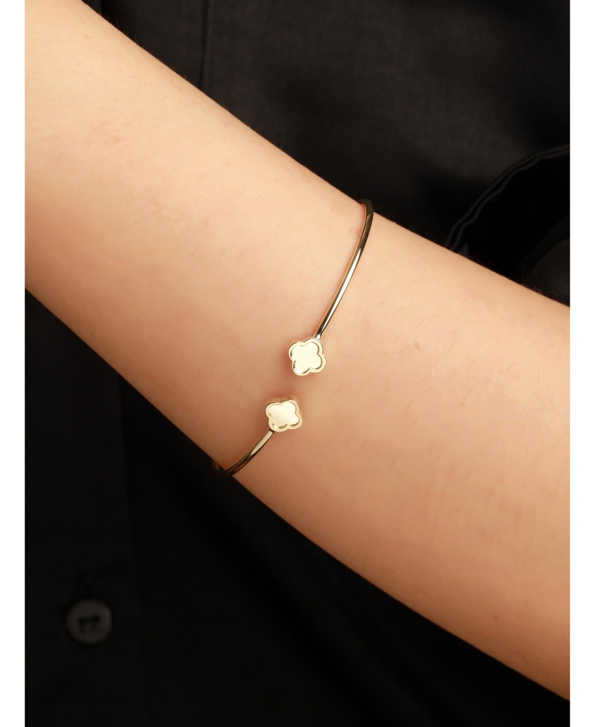 Devata Double Clover Bangle Bracelet in 14K Gold, Fits Small to Medium Wrist, Approx. 3.5 grams.