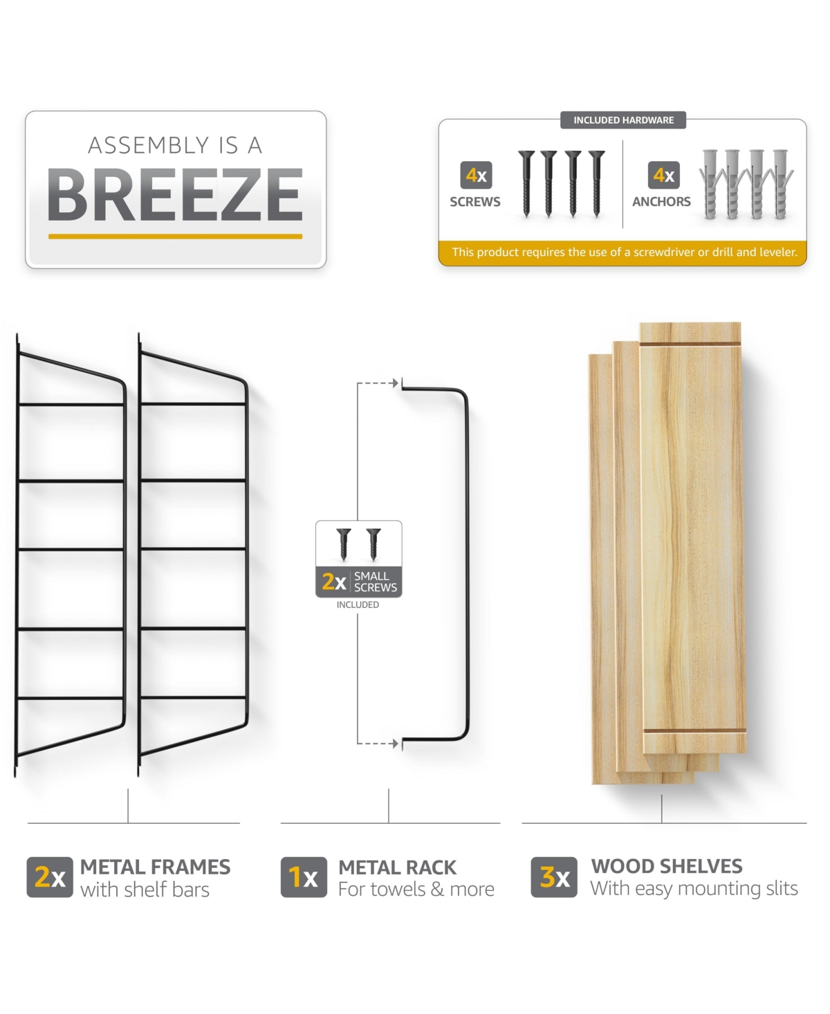 Sorbus 3-Tier Wooden Floating Shelves with Metal Brackets