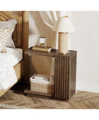 Solid Wood Side Table, C Shaped Sofa End Table, Space-Saving Small Nightstand