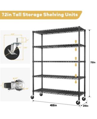 5-Tier 48 in W x 78 in H x 20 in D Height Adjustable Garage Wire Shelving Unit with wheels
