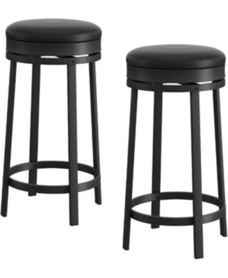 24" Swivel Bar Stools Set of 2 with Footrest, Modern Counter Height Barstools with PU Leather Upholstered and Metal Frame, Black
