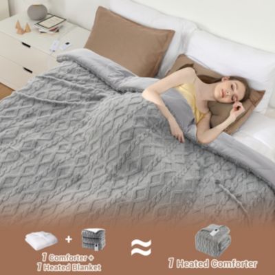 King Size Tufted Electric Heated Comforter Blanket with Wireless 2-Zone Controller 104" x 90"