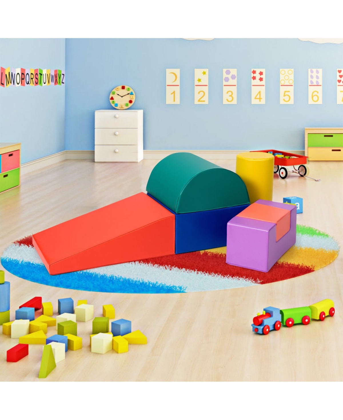 Sugift 6 Piece Climb Crawl Play Set Indoor Kids Toddler -Red