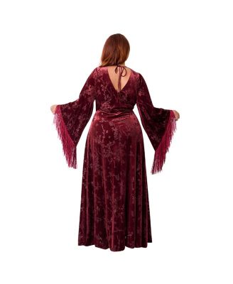 Plus Size Fringed Long Bell Sleeved Ruched Maxi Dress