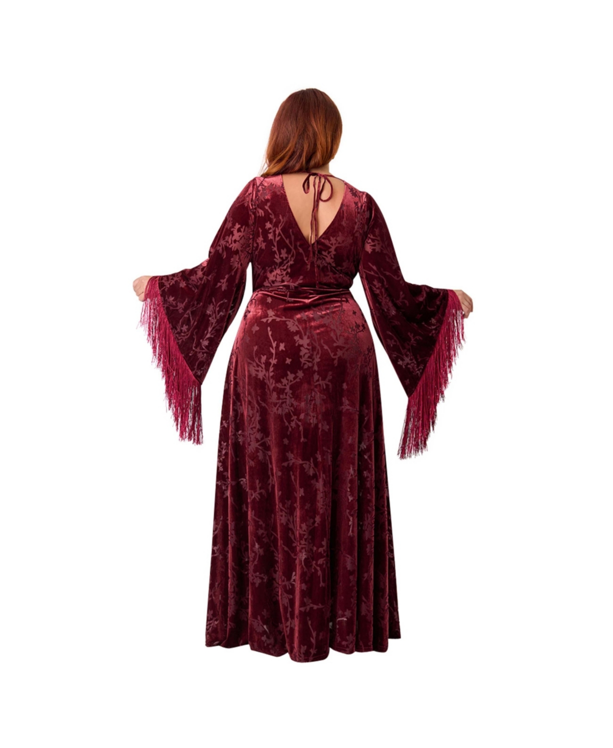 Smak Parlour Plus Fringed Long Bell Sleeved Ruched Maxi Dress