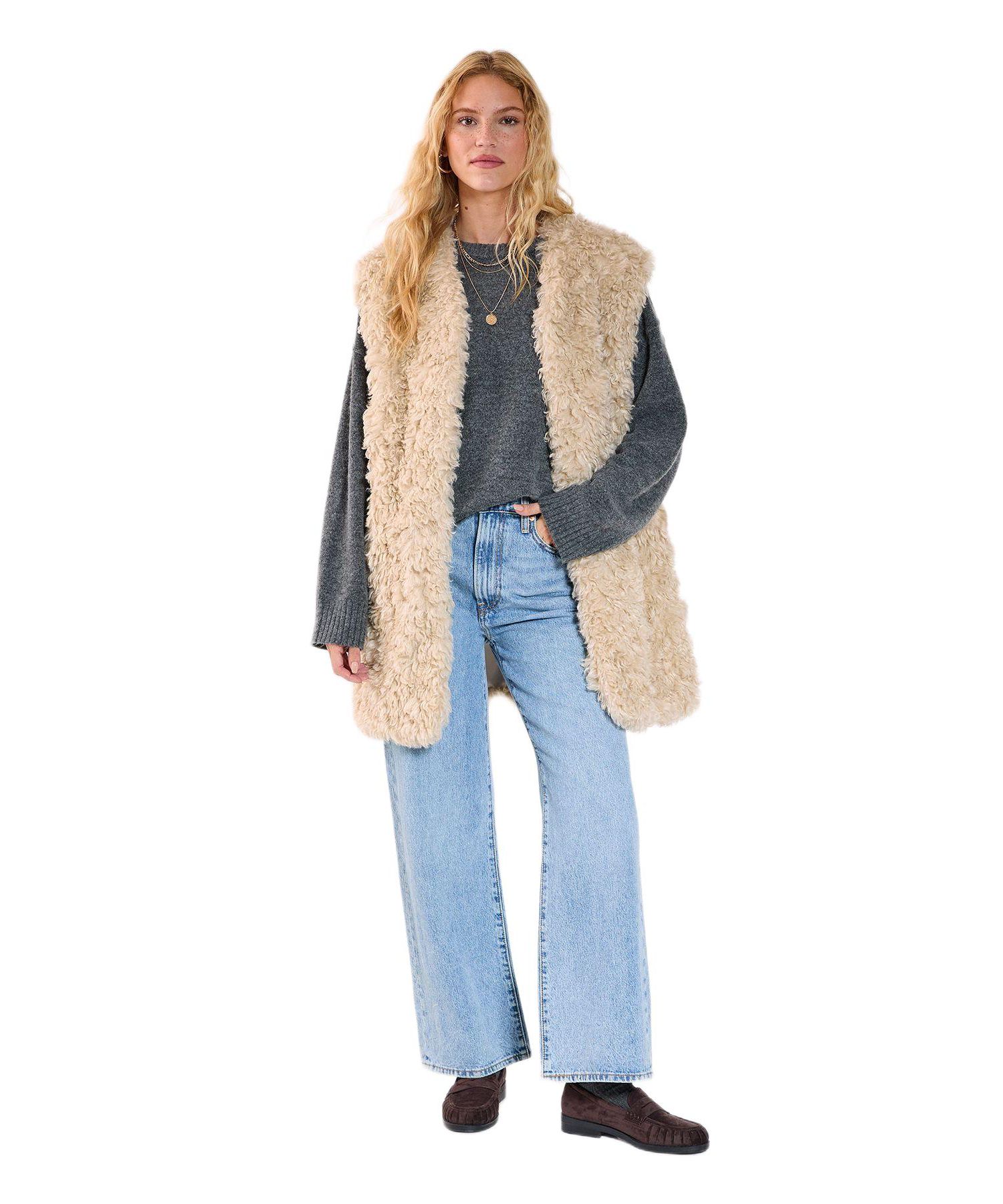 Women's Curly Faux Fur Borg Gilet