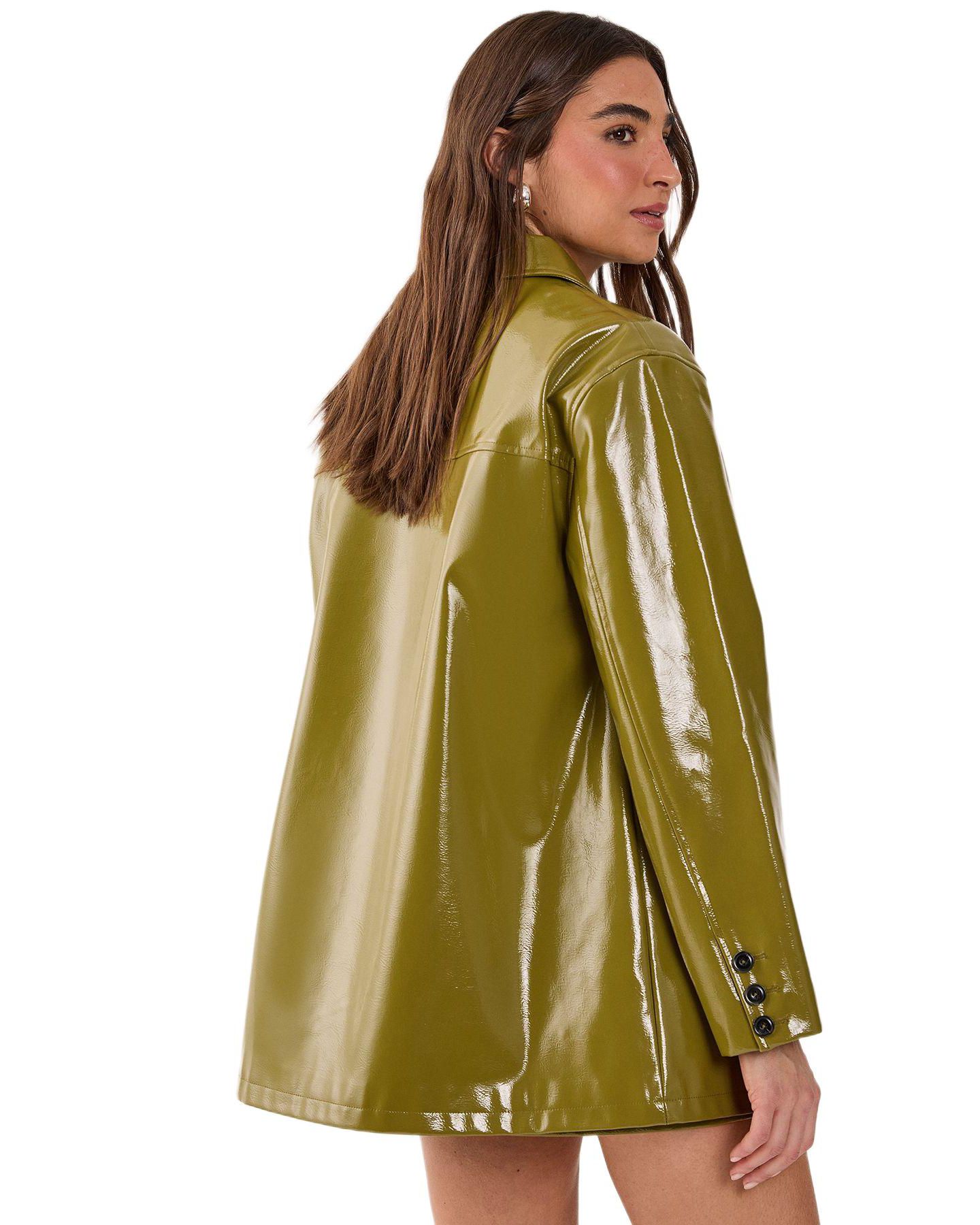 Женская куртка Nasty Gal Vinyl High Clean Longline, цвет: Оливковый — фото 3