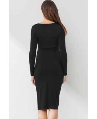 Maternity Tie Waist Square Neck Long Sleeve Dress