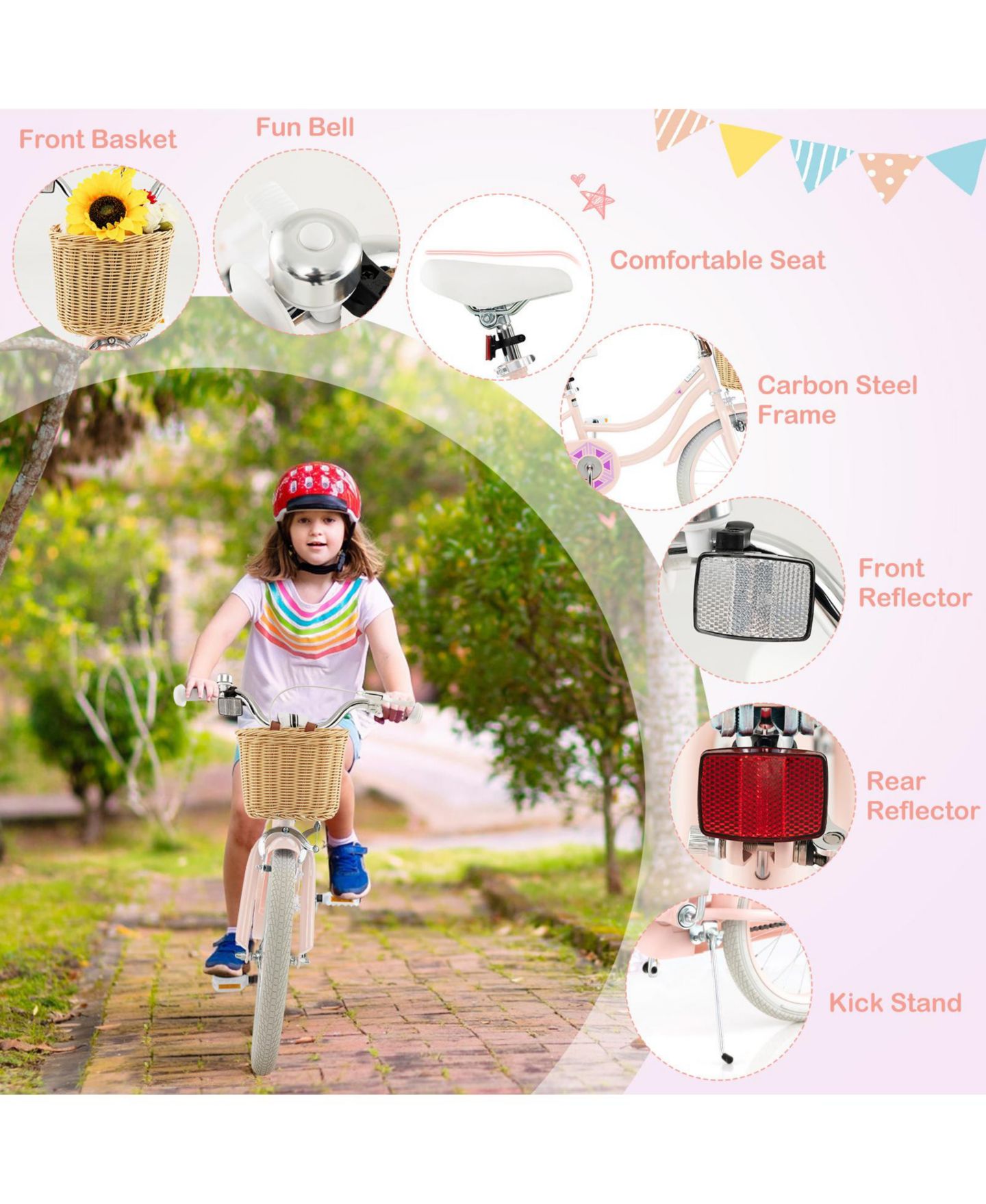 Детская игрушка SUGIFT 18-Inch Kids Bike with Adjustable Seat and Training Wheels, Ages 5-10, цвет: Розовый — фото 6