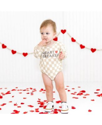 Baby Boys Heartbreaker Checkered Valentine's Day Long Sleeve Romper