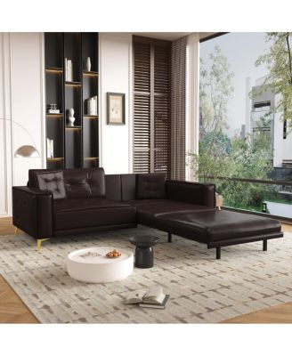 92" Faux Leather King Size Convertible Pull-Out Sleeper Sofa Bed with Wide Armrests & Pillows, 4-Seater