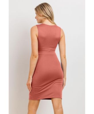 Maternity Sleeveless V Neck Wrap Fitted Nursing Dress
