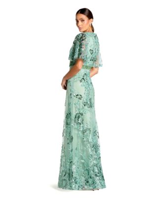 Women's Floral Embellished Short Sleeve Faux Wrap Gown