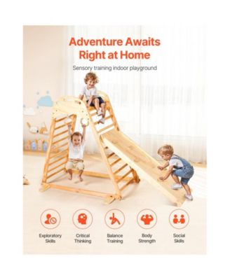 Indoor Playground Jungle Gym, 4-in-1 Wooden Indoor Playground Climbing Toys for Kids