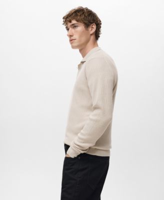 Men's Cotton-Blend Ribbed Polo Sweater