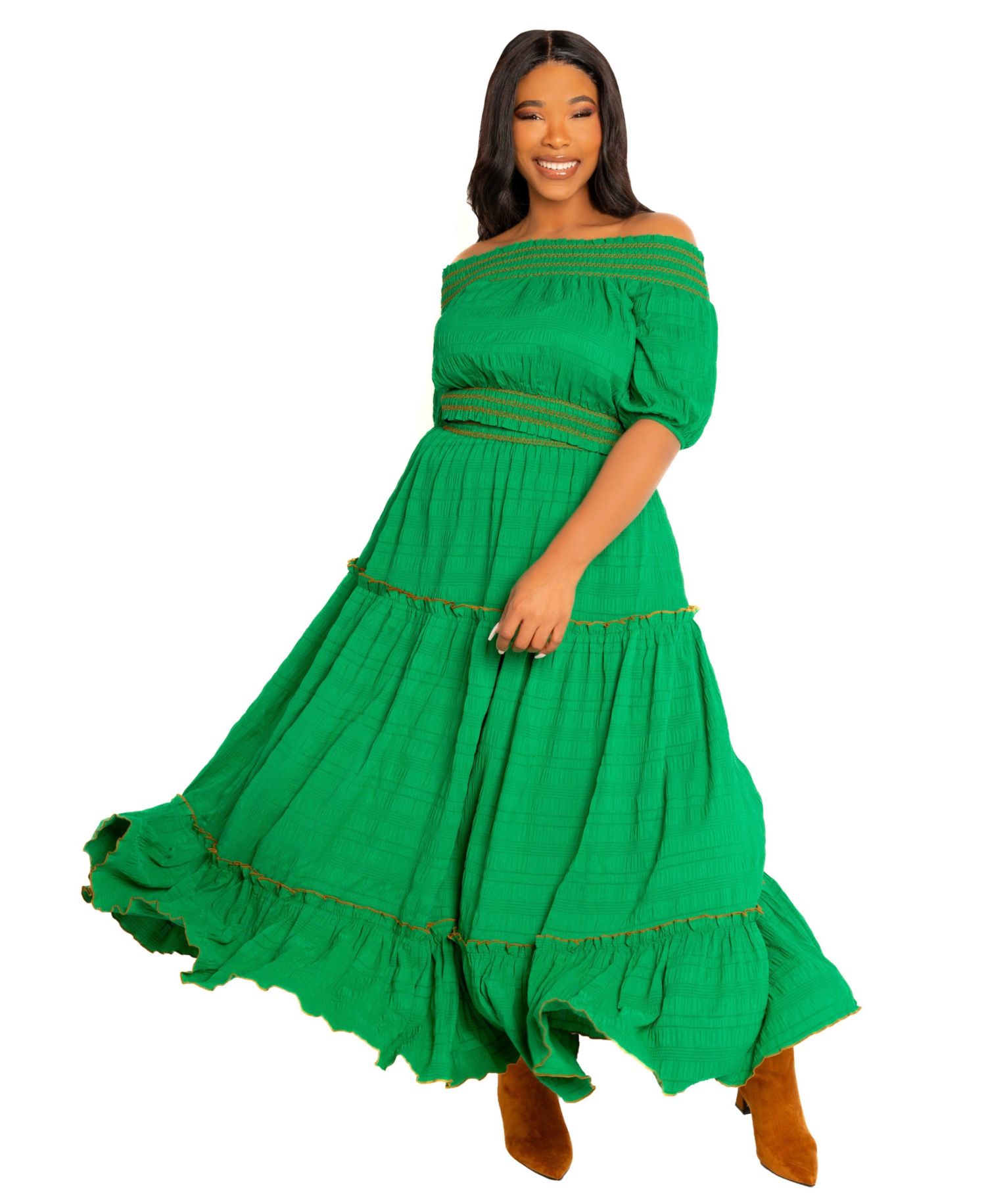 Plus Size Smocked Top and Skirt Two Piece Set
