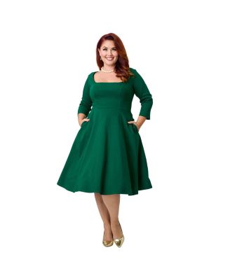 Plus Size Square Neck Pleated Swing Dress