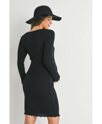 Maternity Long Sleeve Ribbed Knit Sweater Dress with Lettuce Hem