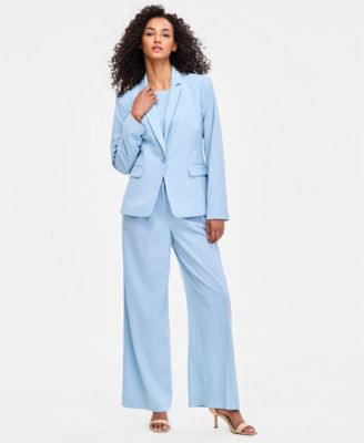 Women's Notched Collar One-Button Blazer, Short-Sleeve Sweater & Pleat-Front Wide-Leg Pants