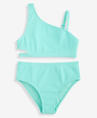 Big Girls' XS-XL Ribbed Asymmetrical Two-Piece Swimsuit