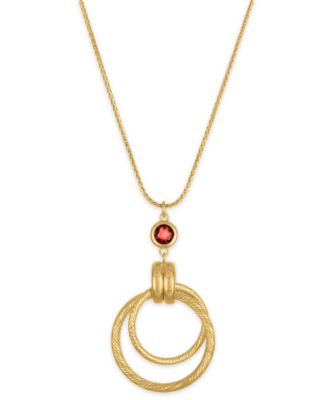 Garnet (1-1/5 ct. t.w.) Diamond Cut Interlock Circle Necklace in 14k Gold Over Sterling Silver (Also available in Onyx)