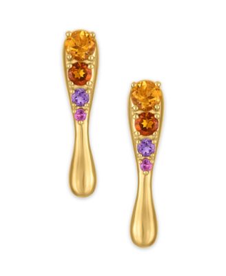 Citrine (1-1/4 ct. t.w.), Amethyst (1/4 ct. t.w.) and Rhodolite (1/10 ct. t.w.) Drop Earrings in 14k Gold Over Sterling Silver
