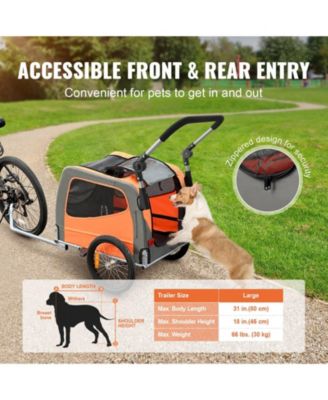2-in-1 Foldable Pet Bike Trailer & Stroller, Holds up to 66 lbs., Orange & Gray