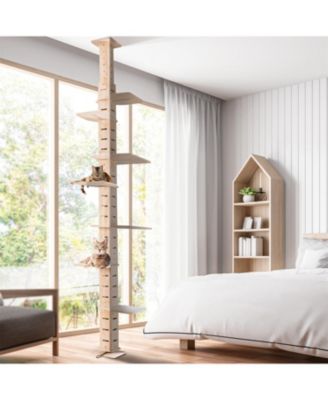 9' Adjustable Height Floor-to-Ceiling Cat Tree with Perching Shelves