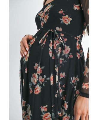 Maternity Floral Square Neck Long Sleeve Dress